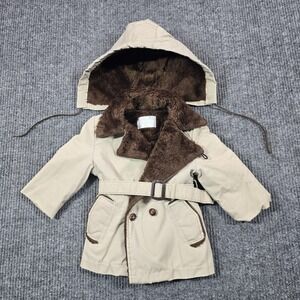 Vintage Sears Coat Toddler 2T Tan Brown Faux Fur Lined Hooded Belted 80s‎